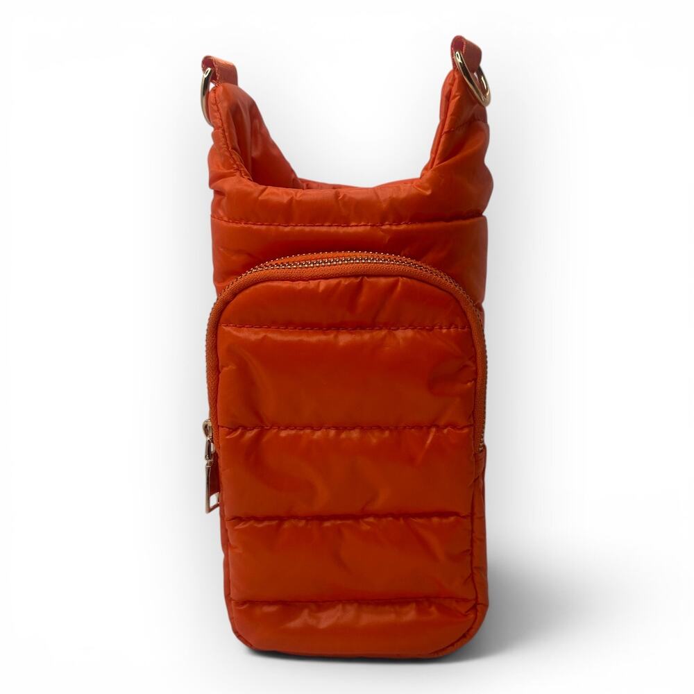 WanderFull Quilted Nylon Water Bottle Crossbody Bag Nectarine Orange Puffer